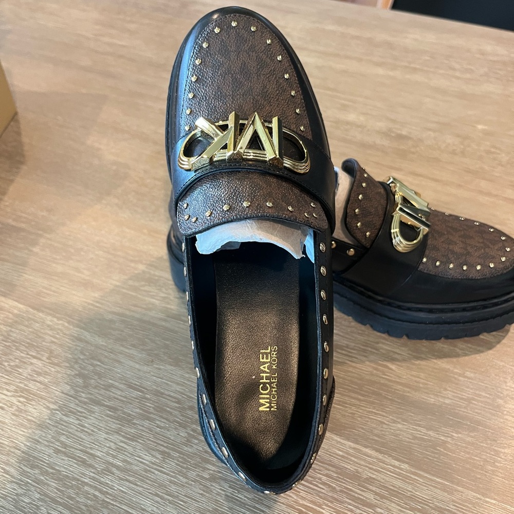 Michael Kors Gold Brown Slip-On Loafers
